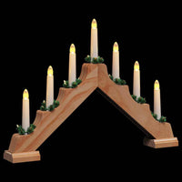 HKM-417683 Elegant Christmas Candle Bridge with 7 Warm White LEDs, Solid Pine Wood, 39.5 cm