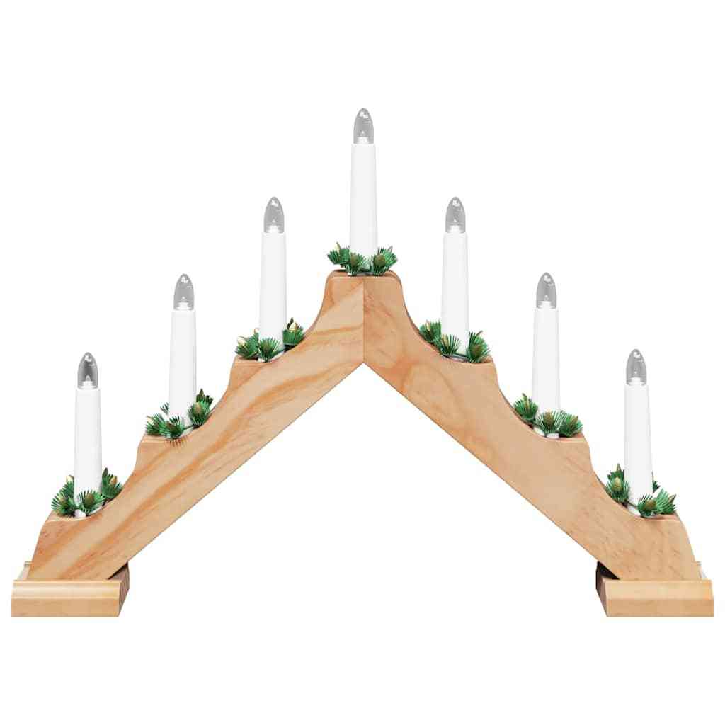 HKM-417683 Elegant Christmas Candle Bridge with 7 Warm White LEDs, Solid Pine Wood, 39.5 cm