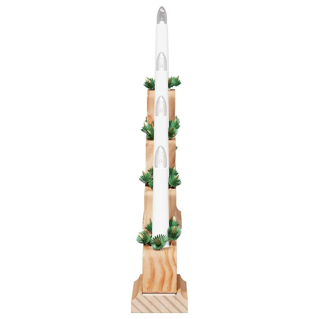 HKM-417683 Elegant Christmas Candle Bridge with 7 Warm White LEDs, Solid Pine Wood, 39.5 cm