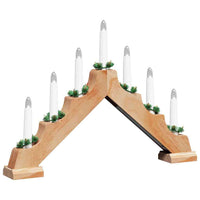 HKM-417683 Elegant Christmas Candle Bridge with 7 Warm White LEDs, Solid Pine Wood, 39.5 cm