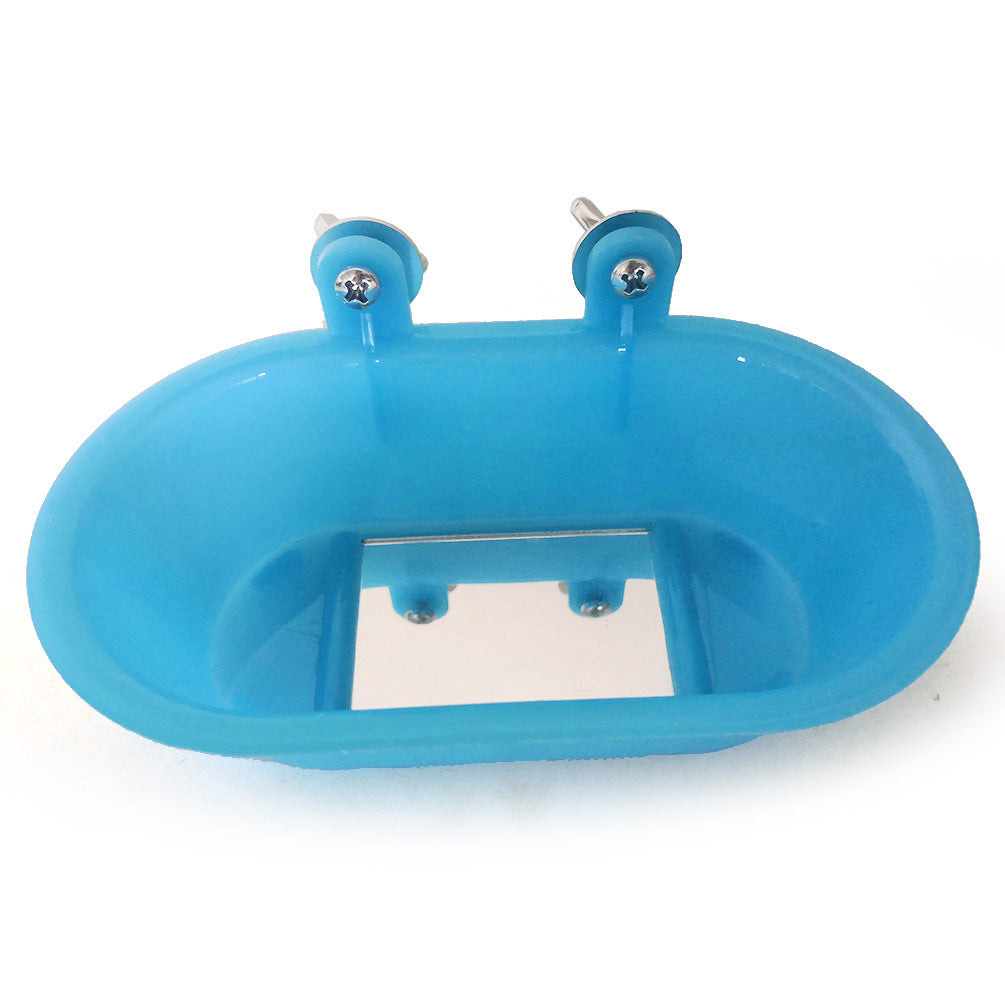 HKM-417747 Small Bird Bath Basin with Mirror, Ideal for Parrots and Finches - Blue/Fuchsia Options