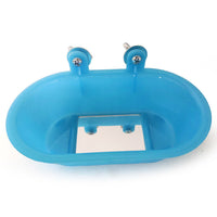 HKM-417747 Small Bird Bath Basin with Mirror, Ideal for Parrots and Finches - Blue/Fuchsia Options
