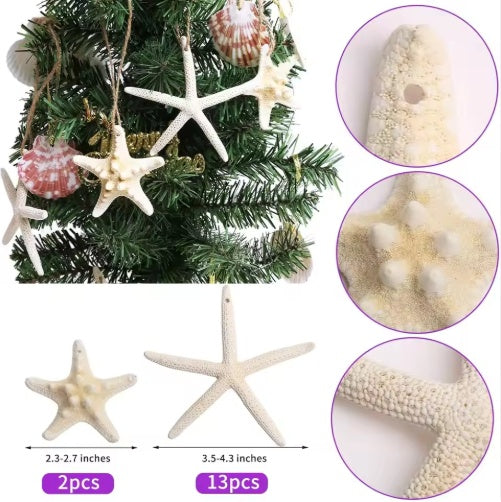 HKM-418003 15pcs Natural Starfish Hanging Ornaments, 2.3-4.3 Inch Decor for Home, Gift, Hotel, and Restaurant