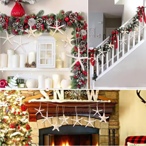 HKM-418003 15pcs Natural Starfish Hanging Ornaments, 2.3-4.3 Inch Decor for Home, Gift, Hotel, and Restaurant