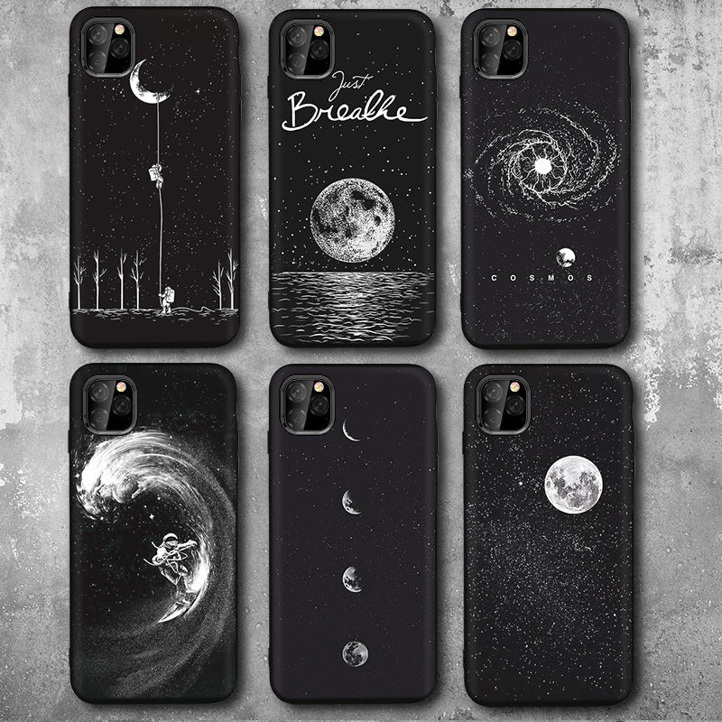 HKM-418131 Frosted Painted Soft Shell Phone Case - A Space Surfing, Climbing the Moon, Eclipse, Full Moon Designs