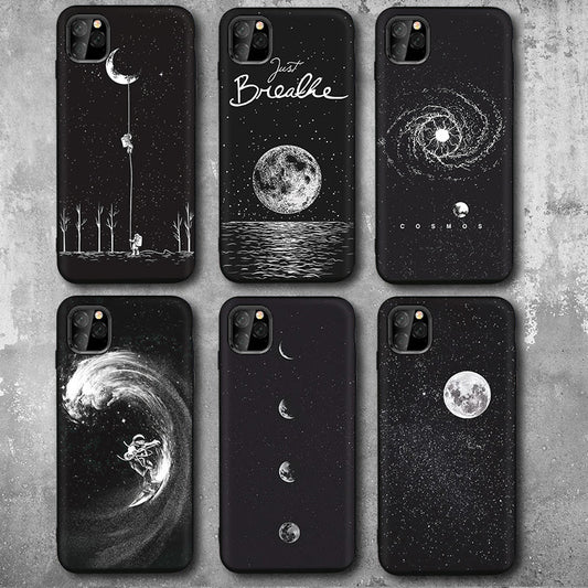 HKM-418131 Frosted Painted Soft Shell Phone Case - A Space Surfing, Climbing the Moon, Eclipse, Full Moon Designs