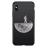 HKM-418131 Frosted Painted Soft Shell Phone Case - A Space Surfing, Climbing the Moon, Eclipse, Full Moon Designs
