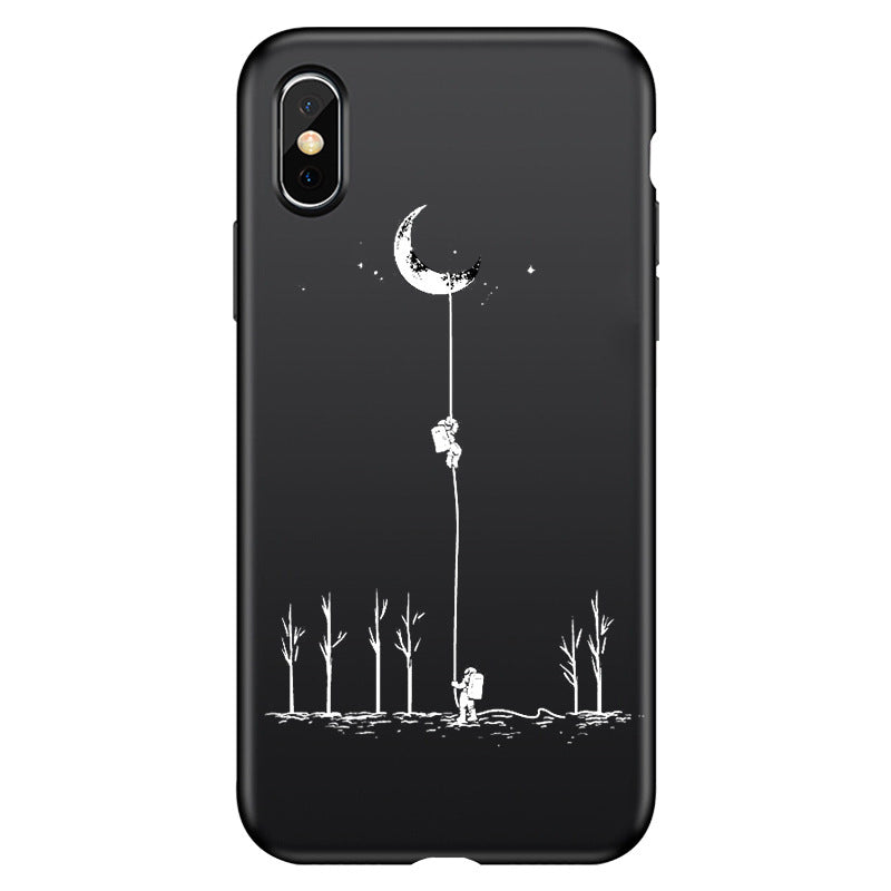 HKM-418131 Frosted Painted Soft Shell Phone Case - A Space Surfing, Climbing the Moon, Eclipse, Full Moon Designs