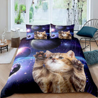 HKM-418195 Pet Cat Pattern Three-Piece Bedding Set - Quilt Cover Available in Multiple Sizes