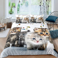 HKM-418195 Pet Cat Pattern Three-Piece Bedding Set - Quilt Cover Available in Multiple Sizes