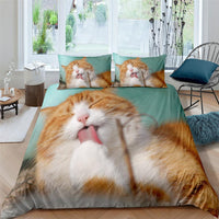 HKM-418195 Pet Cat Pattern Three-Piece Bedding Set - Quilt Cover Available in Multiple Sizes