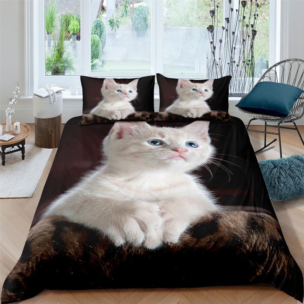 HKM-418195 Pet Cat Pattern Three-Piece Bedding Set - Quilt Cover Available in Multiple Sizes