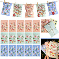 HKM-418835 48-Piece Christmas Advent Calendar Gift Bag Set with Santa and Snowman Designs, Countdown Stickers 1-24, Includes Clips and Strings