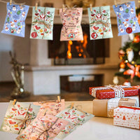 HKM-418835 48-Piece Christmas Advent Calendar Gift Bag Set with Santa and Snowman Designs, Countdown Stickers 1-24, Includes Clips and Strings