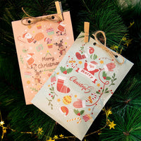 HKM-418835 48-Piece Christmas Advent Calendar Gift Bag Set with Santa and Snowman Designs, Countdown Stickers 1-24, Includes Clips and Strings
