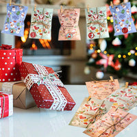 HKM-418835 48-Piece Christmas Advent Calendar Gift Bag Set with Santa and Snowman Designs, Countdown Stickers 1-24, Includes Clips and Strings