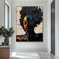HKM-418963 Hand-Painted Abstract Oil Painting of African Woman for Living Room and Bedroom Wall Decor