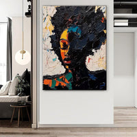 HKM-418963 Hand-Painted Abstract Oil Painting of African Woman for Living Room and Bedroom Wall Decor