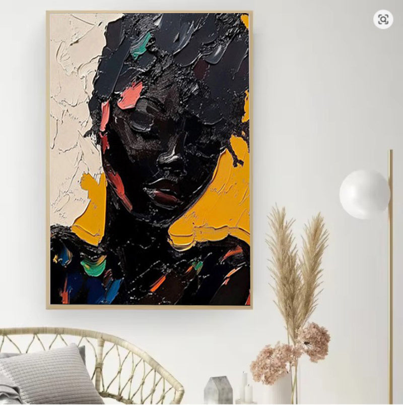 HKM-418963 Hand-Painted Abstract Oil Painting of African Woman for Living Room and Bedroom Wall Decor