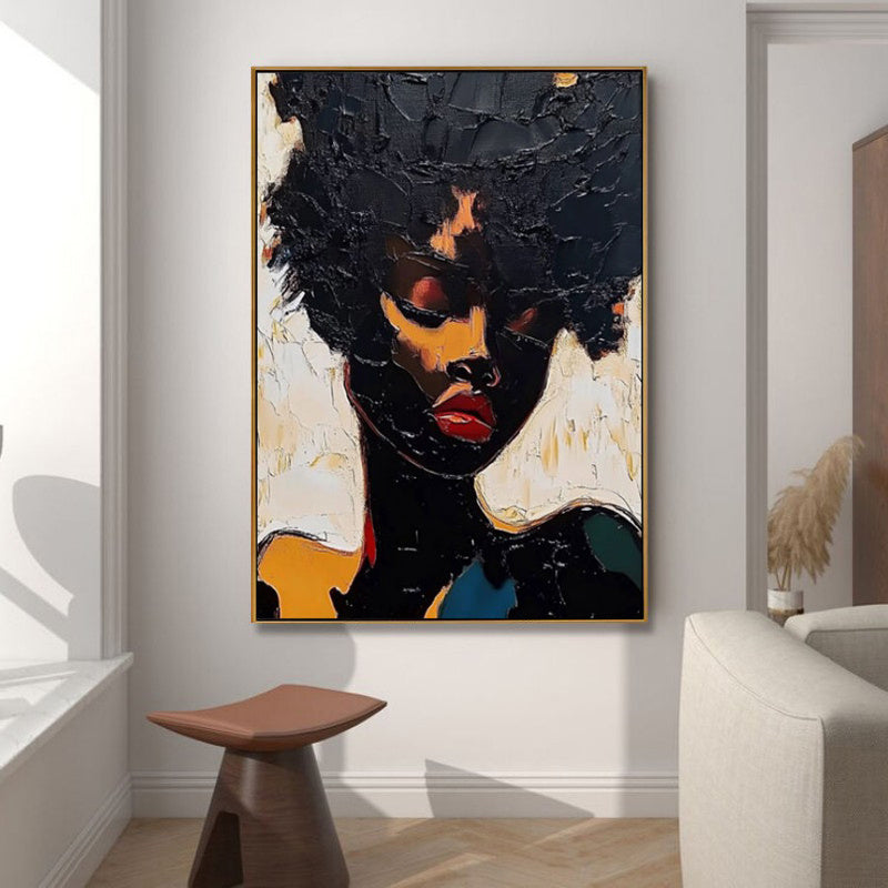 HKM-418963 Hand-Painted Abstract Oil Painting of African Woman for Living Room and Bedroom Wall Decor