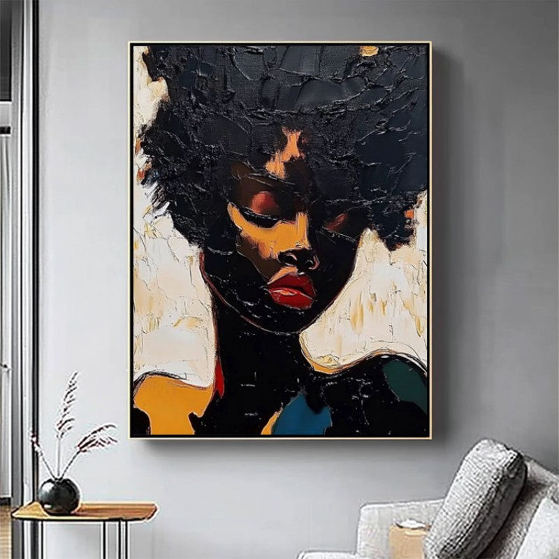 HKM-418963 Hand-Painted Abstract Oil Painting of African Woman for Living Room and Bedroom Wall Decor
