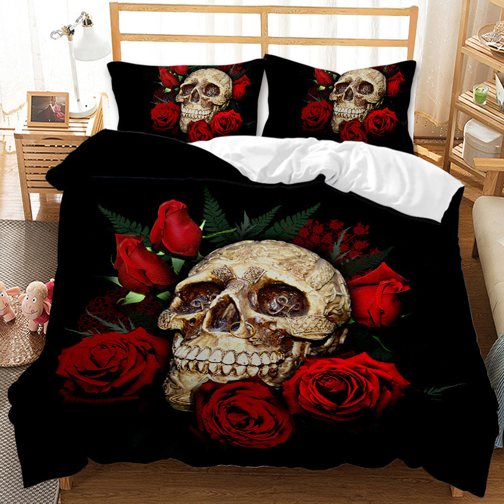 HKM-419027 Three-Piece Skull Printed Duvet Cover Set with Modern Design in Various Sizes