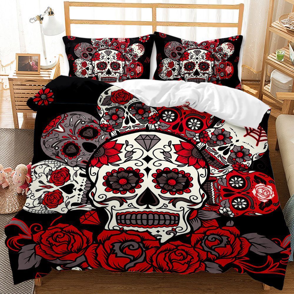 HKM-419027 Three-Piece Skull Printed Duvet Cover Set with Modern Design in Various Sizes