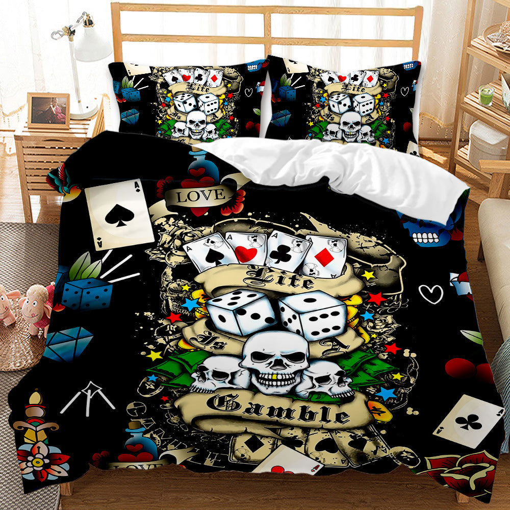 HKM-419027 Three-Piece Skull Printed Duvet Cover Set with Modern Design in Various Sizes