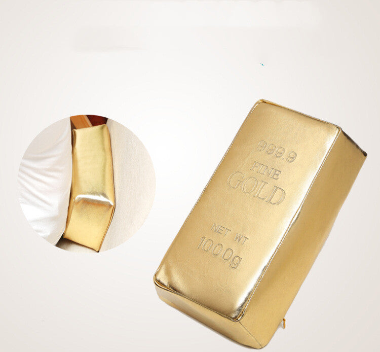 HKM-419155 Rectangular Cushion with Gold and Silver Brick Design, PU Material, 28x15.5x9cm