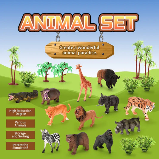 KTX-419283 Kids' Jungle Animal Toy Set with Soft Play Mat - Safari and Farm Animals for Pretend Play