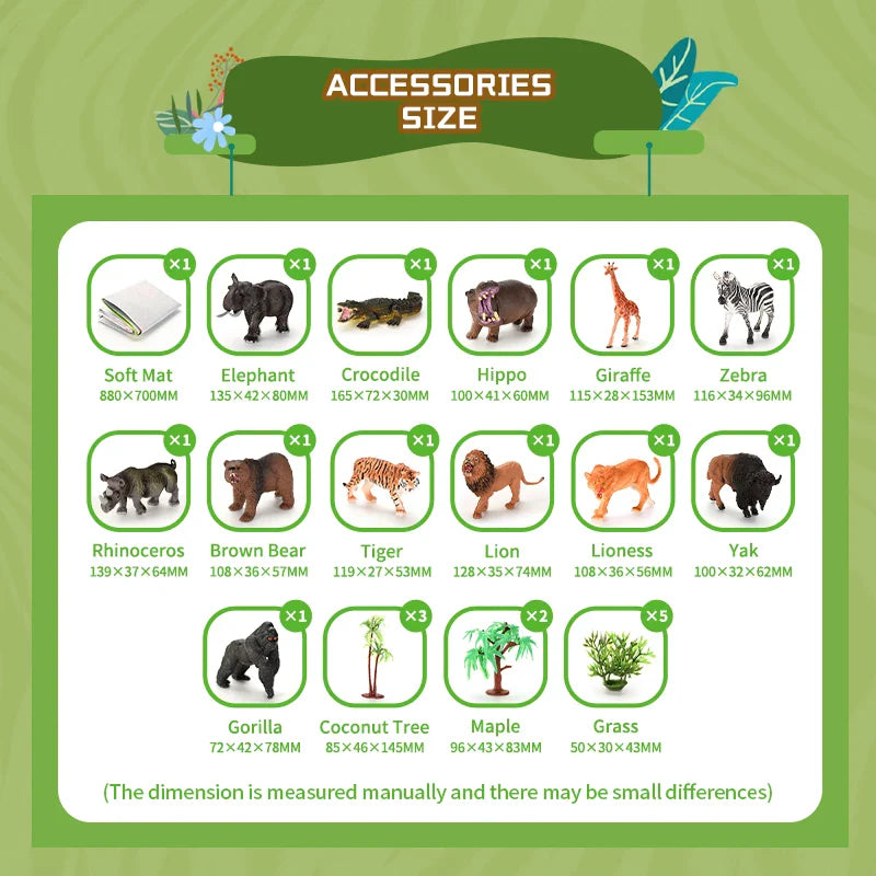 KTX-419283 Kids' Jungle Animal Toy Set with Soft Play Mat - Safari and Farm Animals for Pretend Play