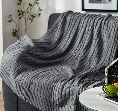 HKM-419347 Cotton Solid Knitted Blanket in Simple Modern Style