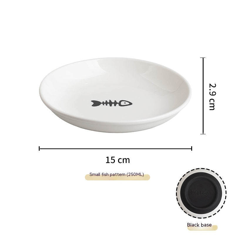 HKM-419539 Silicone Non-slip Cat Bowls with Ceramic Base - Fishbone & Paw Print Designs