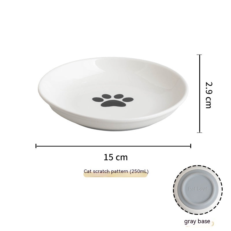 HKM-419539 Silicone Non-slip Cat Bowls with Ceramic Base - Fishbone & Paw Print Designs