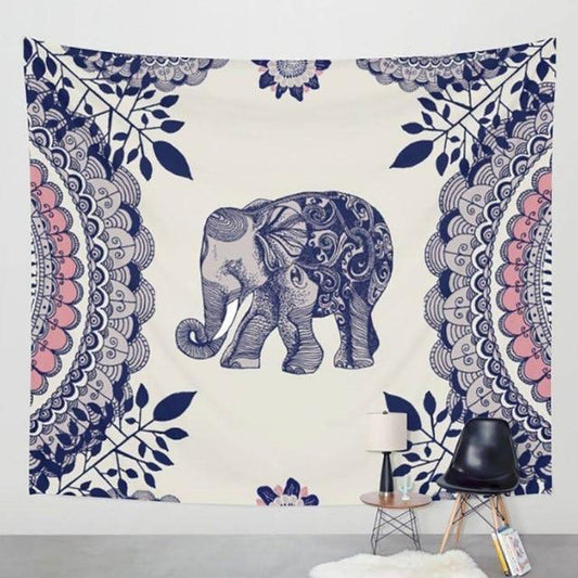 KTX-419731 Bohemian Elephant Patterned Tapestry in Polyester and Cotton Blend