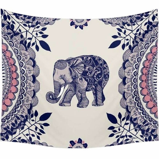 KTX-419731 Bohemian Elephant Patterned Tapestry in Polyester and Cotton Blend