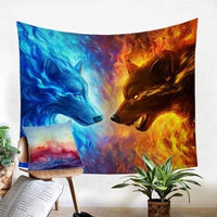 HKM-419731 Geometric Abstract Fire and Ice Rectangle Wall Tapestry in Plush Polyester Fiber