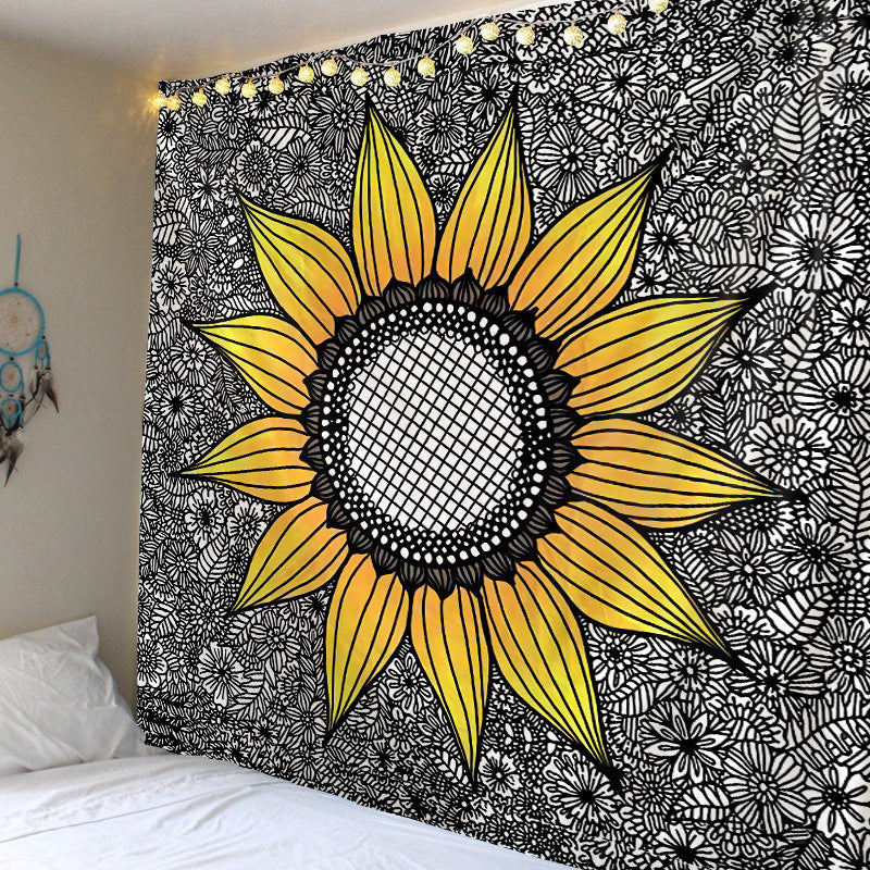 HKM-419859 Polyester Family Hanging Cloth with Floral and Leaf Patterns - Machine Washable Tapestry for Home Decor
