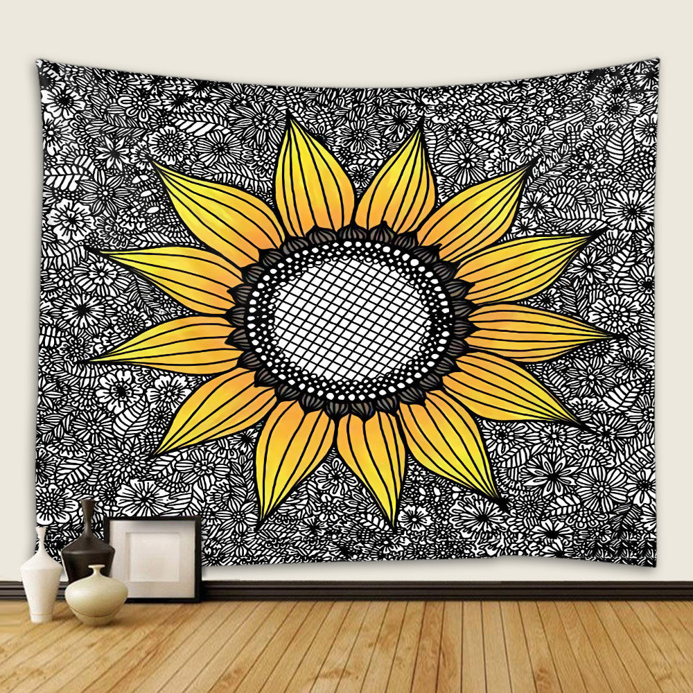 HKM-419859 Polyester Family Hanging Cloth with Floral and Leaf Patterns - Machine Washable Tapestry for Home Decor