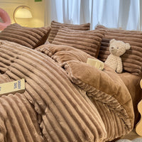 HKM-420179 Dehaired Angora Milk Fiber Thickened 4-Piece Bedding Set with Duvet Cover and Sheets