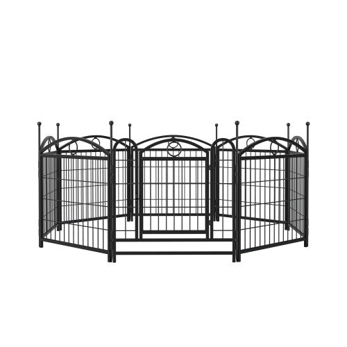 HKM-420179 Indoor and Outdoor 24-Inch 8-Panel Metal Dog Playpen with Door - Heavy-Duty Foldable Pet Exercise Pen