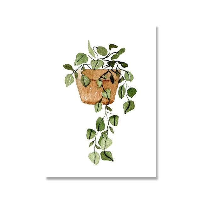 HKM-420179 Tropical Leaves Canvas Wall Art - Modern Green Plants Decoration