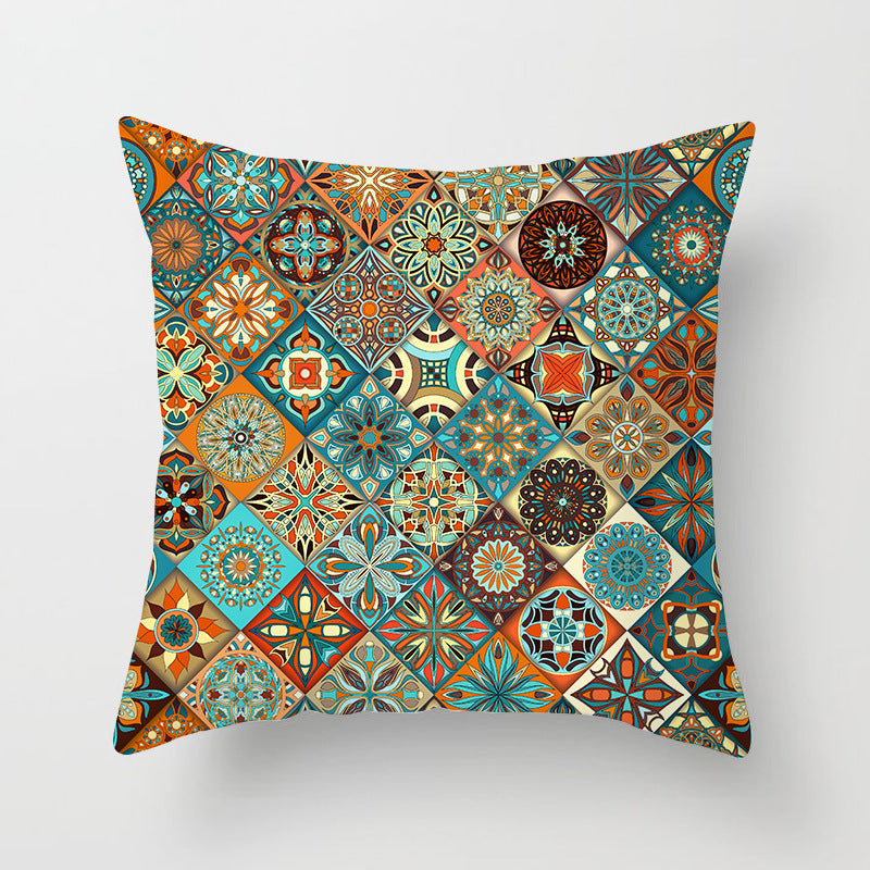 HKM-420243 Mandala Print Super Soft Peach Skin Sofa Pillowcase – 44cm x 44cm