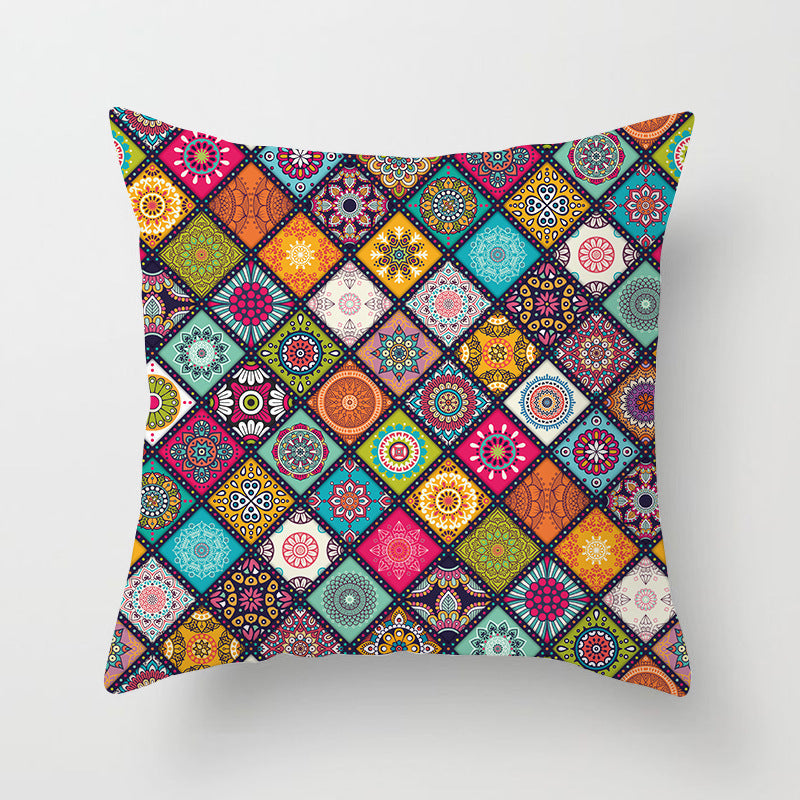 HKM-420243 Mandala Print Super Soft Peach Skin Sofa Pillowcase – 44cm x 44cm