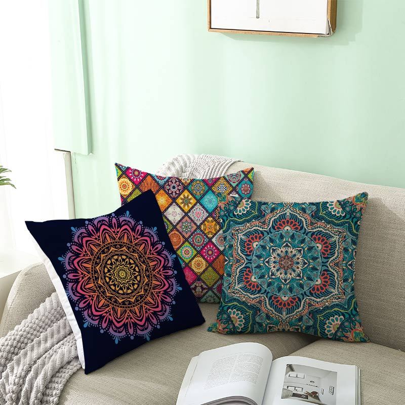 HKM-420243 Mandala Print Super Soft Peach Skin Sofa Pillowcase – 44cm x 44cm