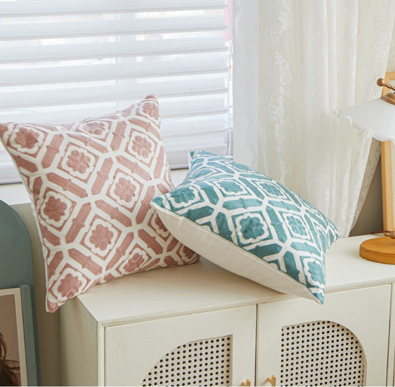 HKM-420307 Geometric Embroidered Cushion Pillow Cover - Modern Style 45x45cm in Various Colors