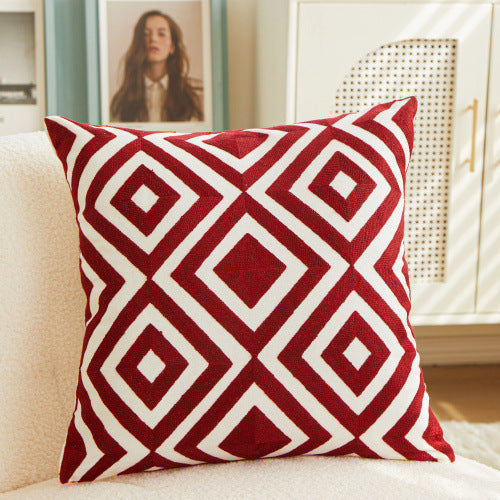 HKM-420307 Geometric Embroidered Cushion Pillow Cover - Modern Style 45x45cm in Various Colors