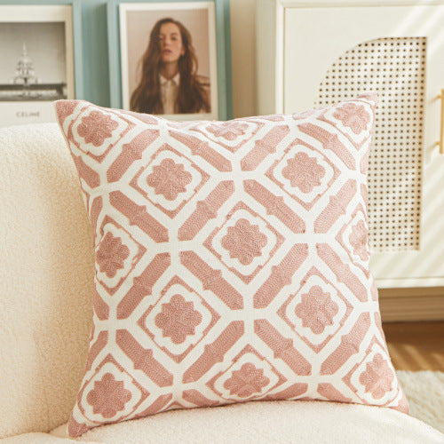 HKM-420307 Geometric Embroidered Cushion Pillow Cover - Modern Style 45x45cm in Various Colors