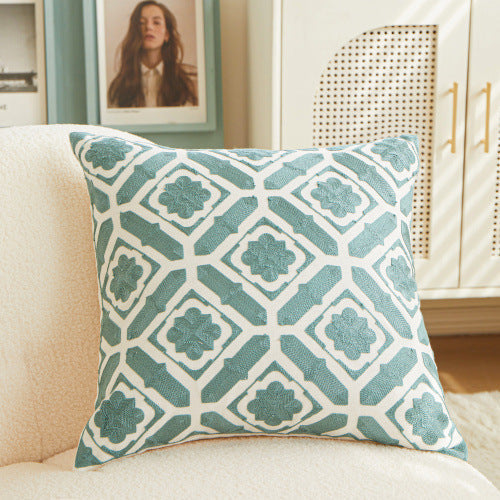 HKM-420307 Geometric Embroidered Cushion Pillow Cover - Modern Style 45x45cm in Various Colors