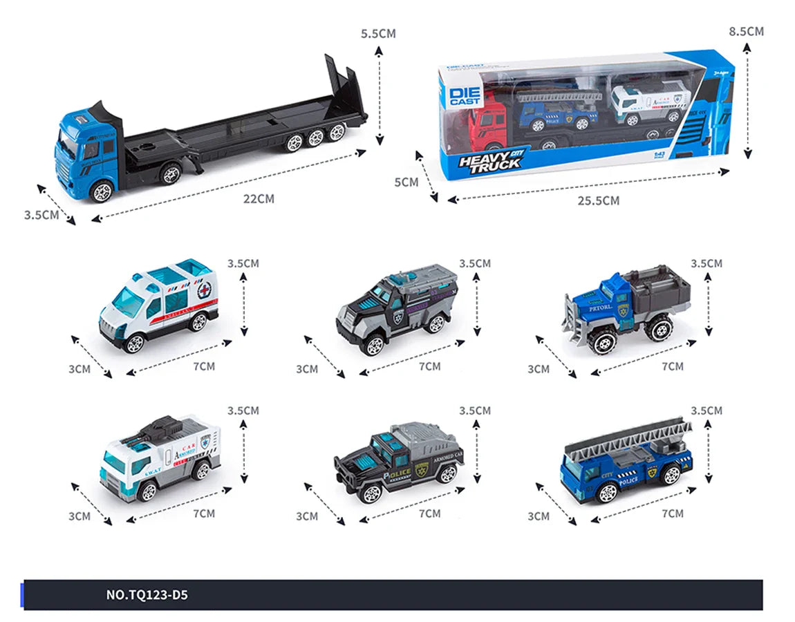 HKM-420435 3-Piece Diecast Racing Car Container Semi Trailer Truck Set - Emulation Metal Vehicles for Ages 2 and Up